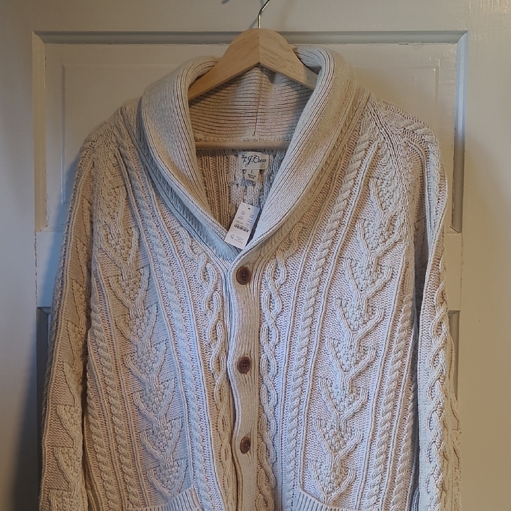 J. Crew Men's Cream Cable Knit Cardigan